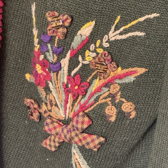 Napa Valley Women’s Cardigan Sweater Small Green Houndstooth Floral Embroidered - Picture 5 of 9